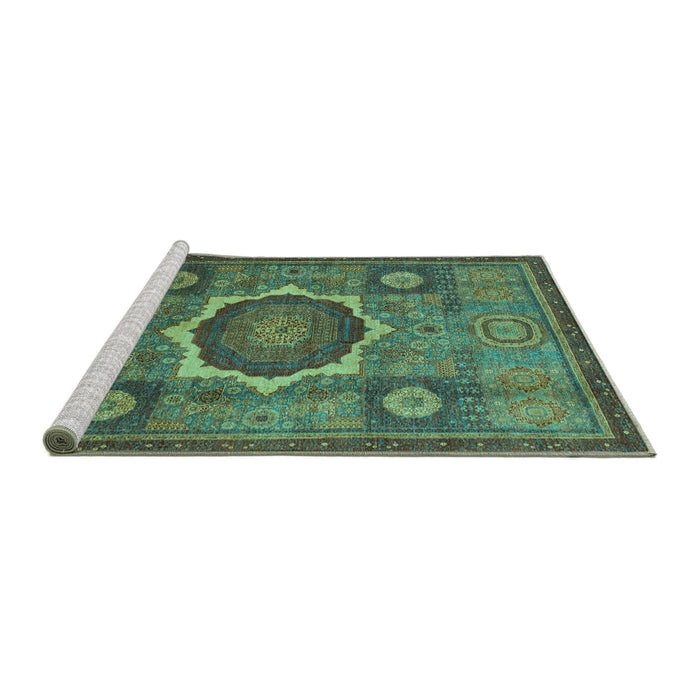 Sideview of Machine Washable Oriental Turquoise Modern Area Rugs, wshabs1472turq