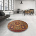 Round Machine Washable Abstract Fire Brick Red Rug in a Office, wshabs1472