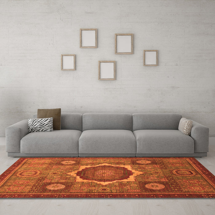 Machine Washable Oriental Orange Modern Area Rugs in a Living Room, wshabs1472org