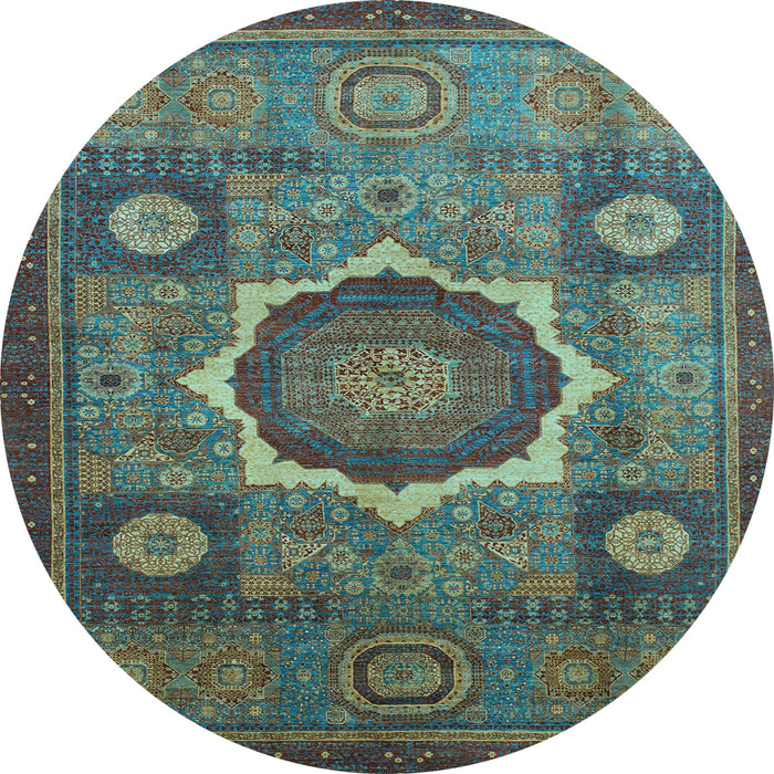 Round Oriental Light Blue Modern Rug, abs1472lblu