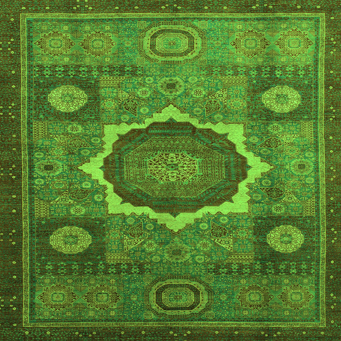 Square Machine Washable Oriental Green Modern Area Rugs, wshabs1472grn