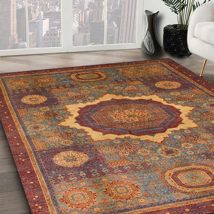 Machine Washable Abstract Fire Brick Red Rug in a Family Room, wshabs1472