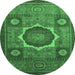 Round Machine Washable Oriental Emerald Green Modern Area Rugs, wshabs1472emgrn