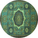 Round Machine Washable Oriental Turquoise Modern Area Rugs, wshabs1472turq