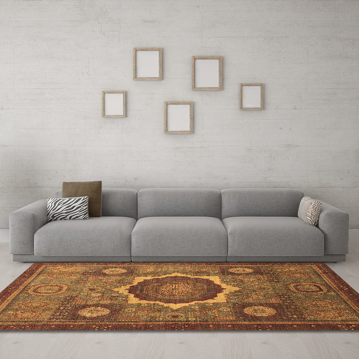 Machine Washable Oriental Brown Modern Rug in a Living Room,, wshabs1472brn