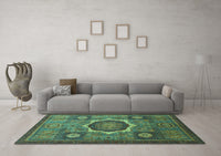 Machine Washable Oriental Turquoise Modern Rug, wshabs1472turq