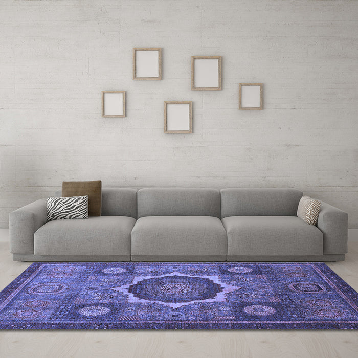 Machine Washable Oriental Blue Modern Rug in a Living Room, wshabs1472blu