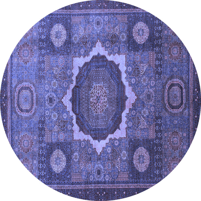 Round Machine Washable Oriental Blue Modern Rug, wshabs1472blu