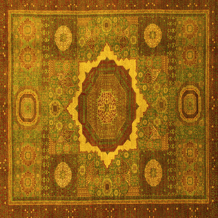 Square Machine Washable Oriental Yellow Modern Rug, wshabs1472yw