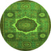 Round Machine Washable Oriental Green Modern Area Rugs, wshabs1472grn