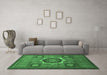 Machine Washable Oriental Emerald Green Modern Area Rugs in a Living Room,, wshabs1472emgrn