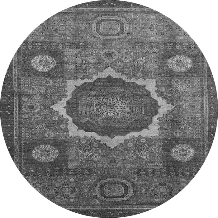 Round Machine Washable Oriental Gray Modern Rug, wshabs1472gry