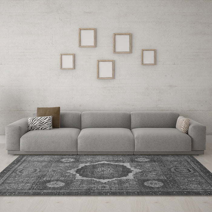 Machine Washable Oriental Gray Modern Rug in a Living Room,, wshabs1472gry