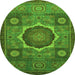 Round Machine Washable Oriental Green Modern Area Rugs, wshabs1473grn