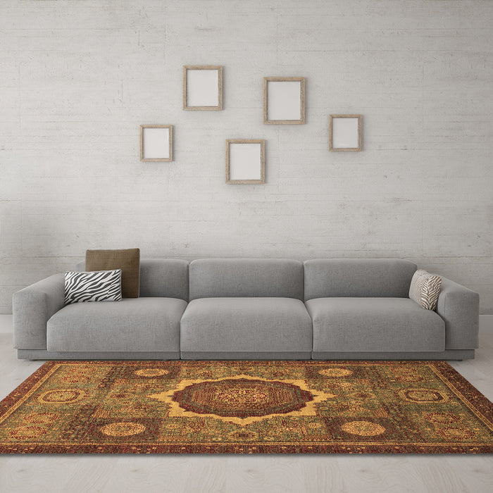 Machine Washable Oriental Brown Modern Rug in a Living Room,, wshabs1473brn