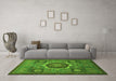 Machine Washable Oriental Green Modern Area Rugs in a Living Room,, wshabs1473grn