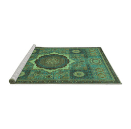 Sideview of Machine Washable Oriental Turquoise Modern Area Rugs, wshabs1473turq