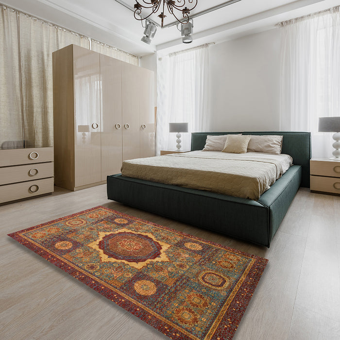 Abstract Red Oriental Rug in a Bedroom, abs1473