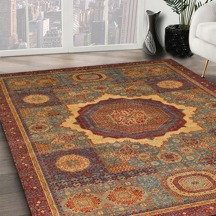 Abstract Red Oriental Rug in Family Room, abs1473