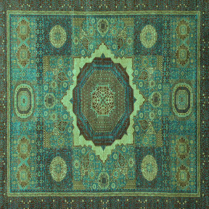Square Machine Washable Oriental Turquoise Modern Area Rugs, wshabs1473turq