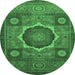 Round Machine Washable Oriental Emerald Green Modern Area Rugs, wshabs1473emgrn