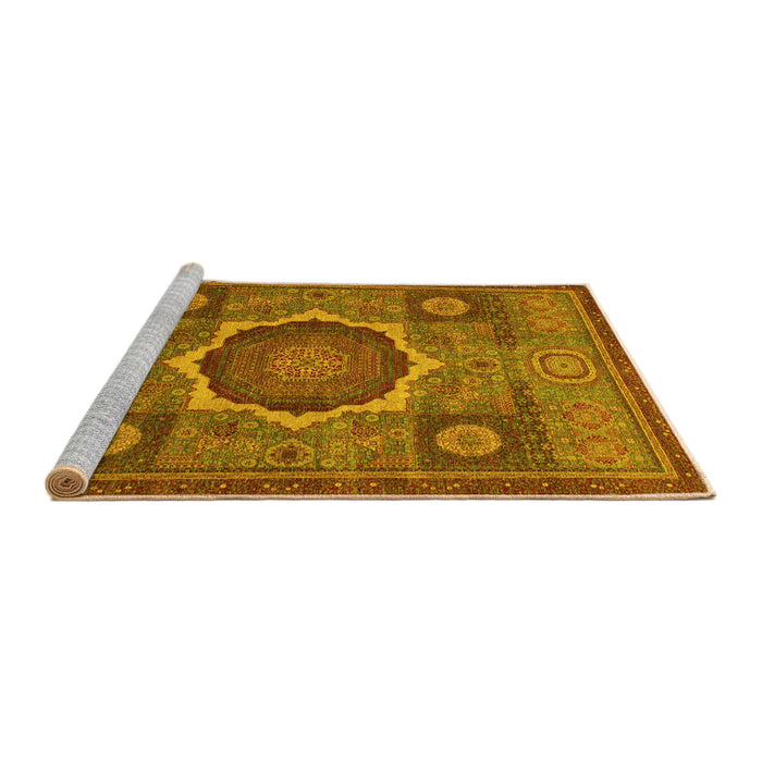Sideview of Machine Washable Oriental Yellow Modern Rug, wshabs1473yw