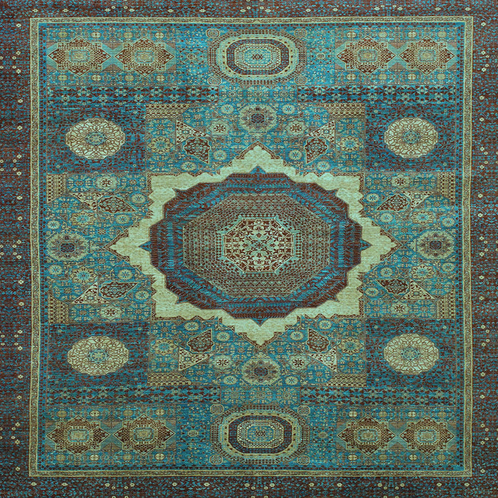 Square Machine Washable Oriental Light Blue Modern Rug, wshabs1473lblu