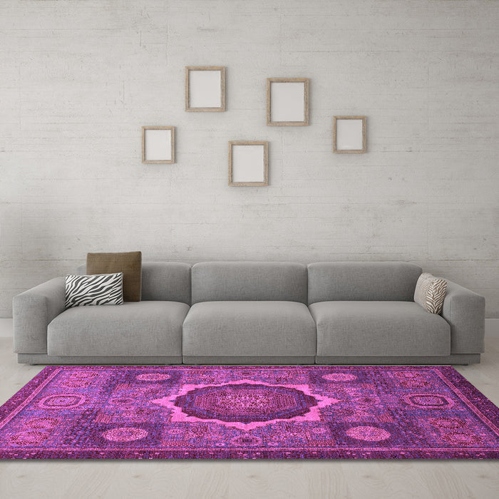 Machine Washable Oriental Purple Modern Area Rugs in a Living Room, wshabs1473pur