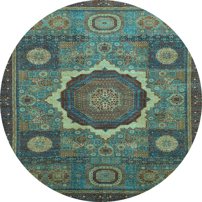 Round Oriental Light Blue Modern Rug, abs1473lblu