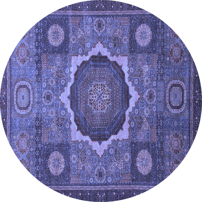 Round Machine Washable Oriental Blue Modern Rug, wshabs1473blu