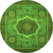 Round Machine Washable Oriental Green Modern Area Rugs, wshabs1474grn