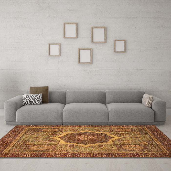 Machine Washable Oriental Brown Modern Rug in a Living Room,, wshabs1474brn