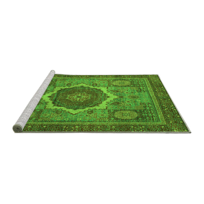 Sideview of Machine Washable Oriental Green Modern Area Rugs, wshabs1474grn