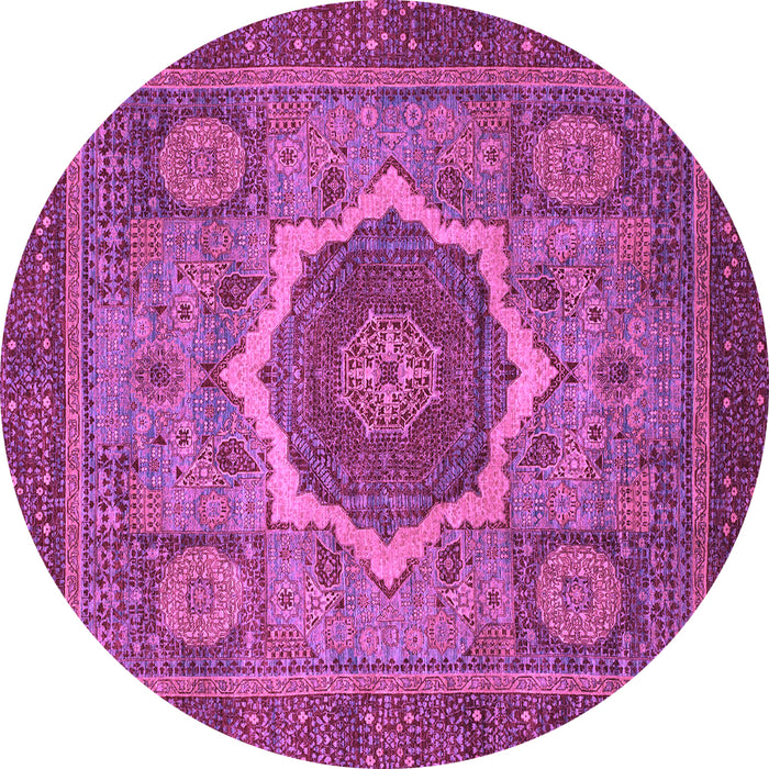 Round Machine Washable Oriental Purple Modern Area Rugs, wshabs1474pur