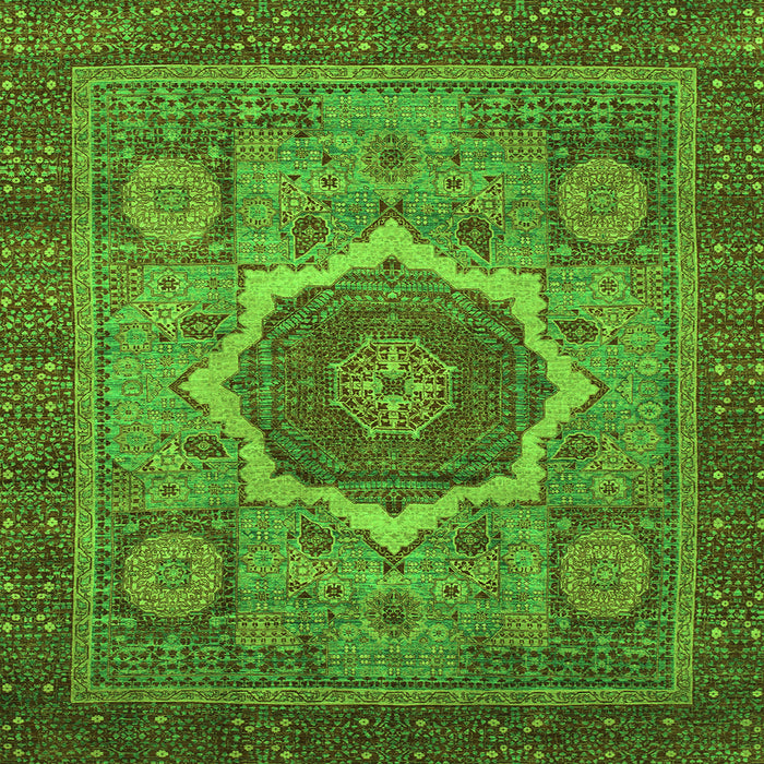 Square Machine Washable Oriental Green Modern Area Rugs, wshabs1474grn