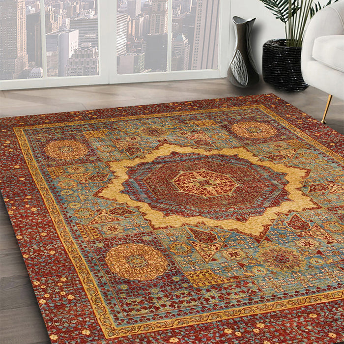 Machine Washable Abstract Tomato Red Rug in a Family Room, wshabs1474