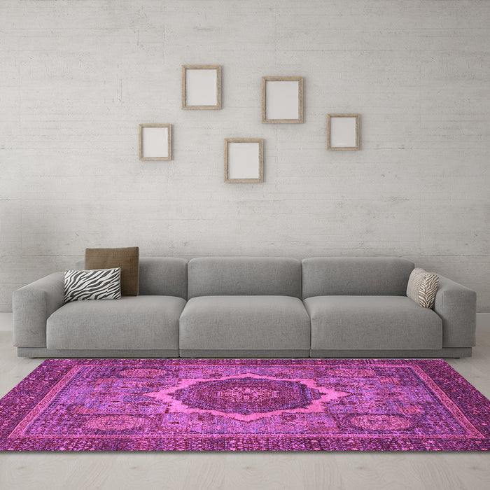 Machine Washable Oriental Purple Modern Area Rugs in a Living Room, wshabs1474pur