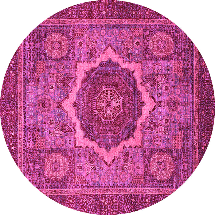 Round Machine Washable Oriental Pink Modern Rug, wshabs1474pnk