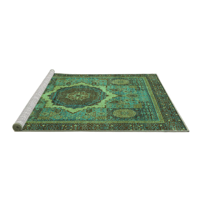 Sideview of Machine Washable Oriental Turquoise Modern Area Rugs, wshabs1474turq