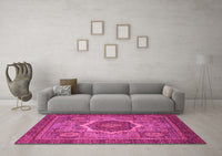 Machine Washable Oriental Pink Modern Rug, wshabs1474pnk