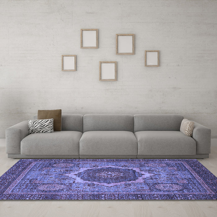 Machine Washable Oriental Blue Modern Rug in a Living Room, wshabs1474blu