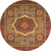 Round Abstract Red Oriental Rug, abs1474