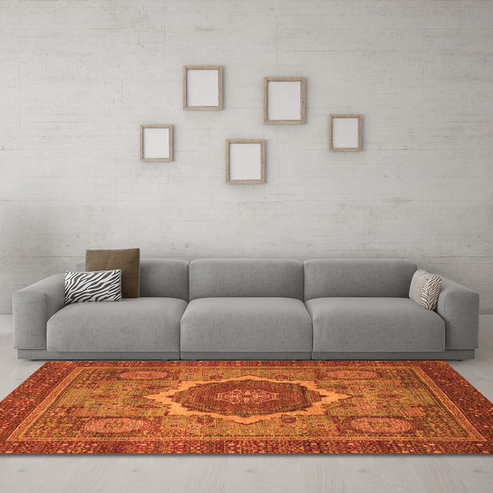 Machine Washable Oriental Orange Modern Area Rugs in a Living Room, wshabs1474org