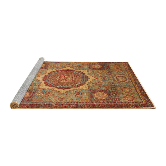 Sideview of Machine Washable Abstract Bronze Brown Rug, wshabs1475