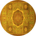 Round Machine Washable Oriental Yellow Modern Rug, wshabs1475yw