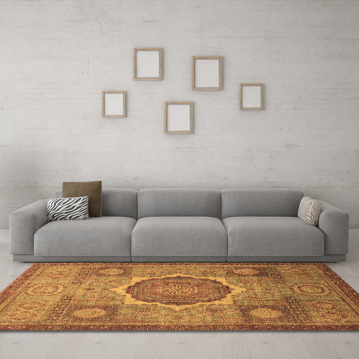Machine Washable Oriental Brown Modern Rug in a Living Room,, wshabs1475brn
