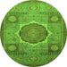 Round Machine Washable Oriental Green Modern Area Rugs, wshabs1475grn