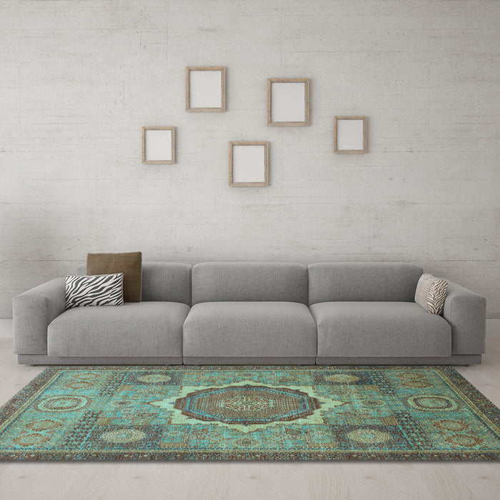 Machine Washable Oriental Light Blue Modern Rug in a Living Room, wshabs1475lblu