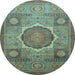 Round Machine Washable Oriental Light Blue Modern Rug, wshabs1475lblu