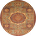 Round Abstract Bronze Brown Oriental Rug, abs1475